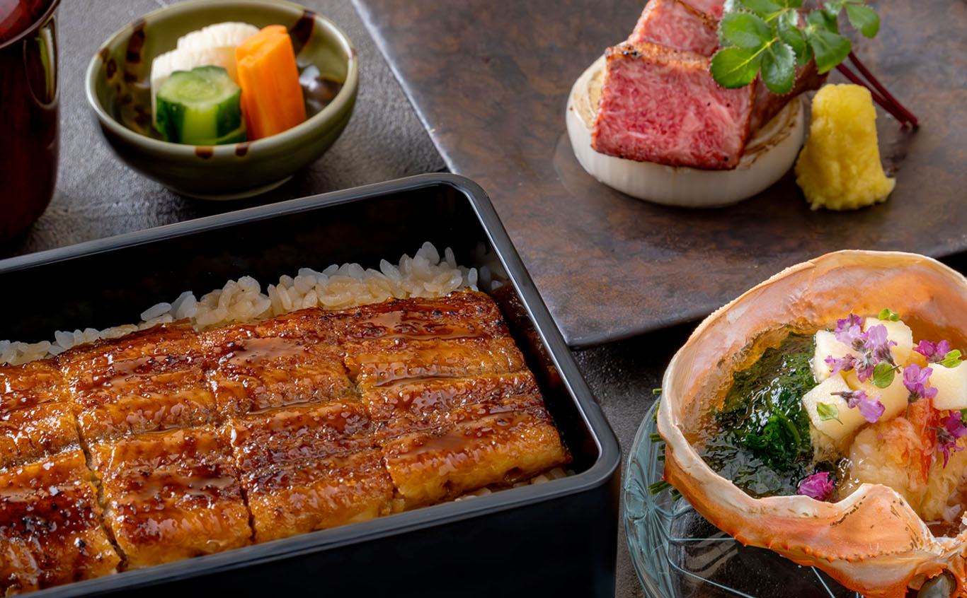新宿本店/新橋店/東京駅前店夏の「贅沢三昧」特別会席 〜鰻重　神戸牛ステーキ　蟹酢甲羅盛り〜
